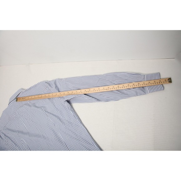 Cesare Attolini Shirt Mens 16 34 Blue Brown Stripe Button Front Dress Shirt - Picture 10 of 12